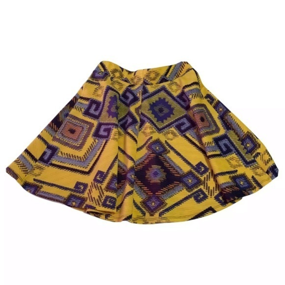 🐞Women's Skirt Small Petite Yellow‎ Blue Tribal Mini
